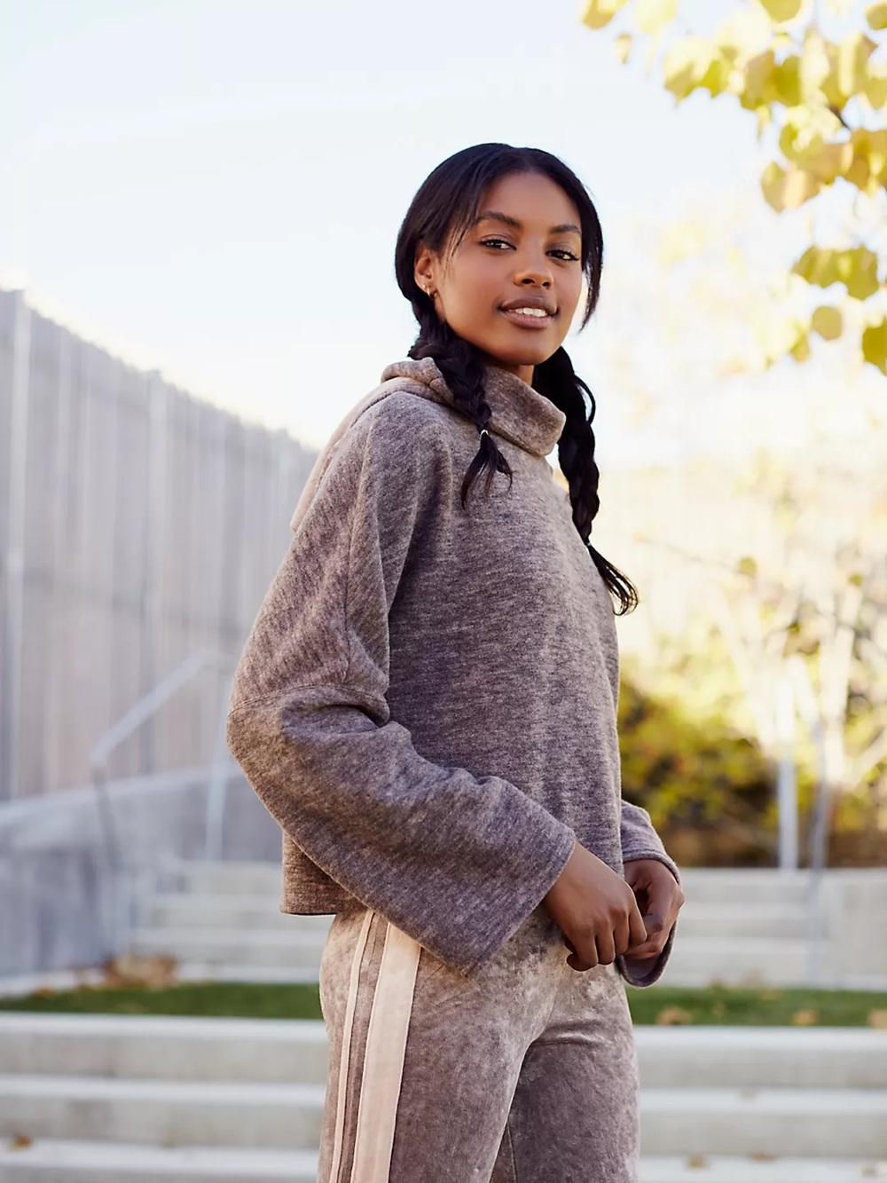 Free People Cropped Funnel Neck Sweater Nova Fleece Top
